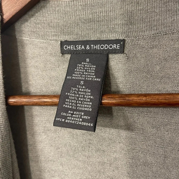 Chelsea & Theodore Grey Fringe Draped Open Front‎  Cardigan size S - Picture 6 of 9